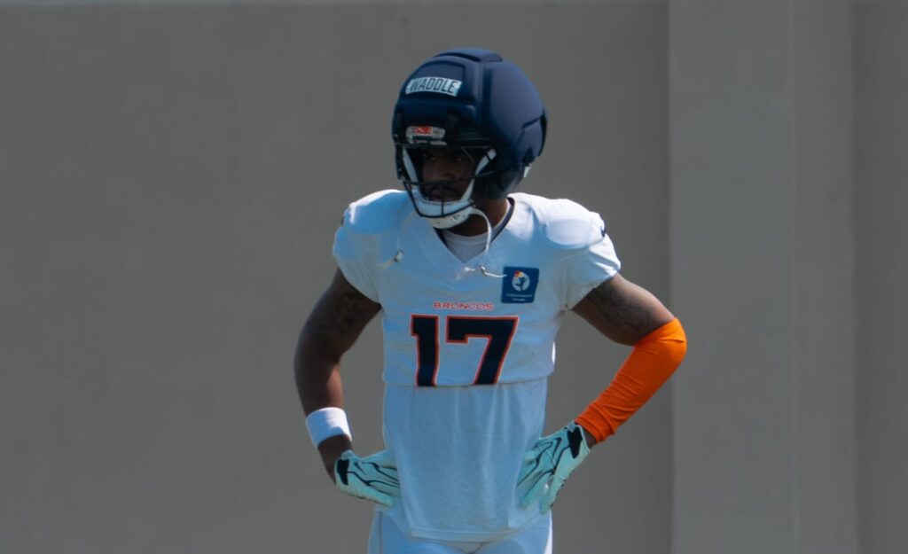 Jaylen Waddle participating in Denver Broncos training camp practice on Wednesday, August 5, 2026. Photo credit: Nick Ruscetti
