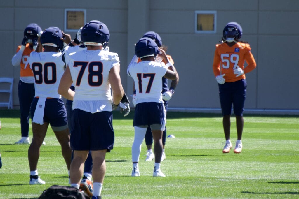 Jaylen Waddle practicing during the Denver Broncos' 12 practice of training camp on Monday, August 17, 2026. Photo credit: Ryan Greene