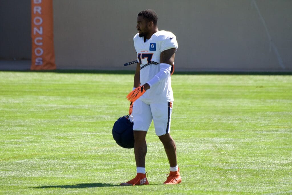 Jaylen Waddle participating in Denver Broncos training camp practice on Wednesday, August 19, 2026. Photo credit: Ryan Greene