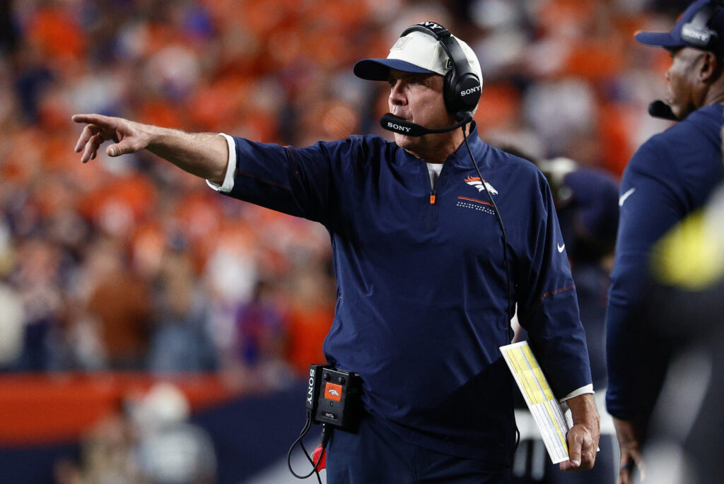 Sep 27, 2026; Denver, Colorado, USA; Denver Broncos head coach Sean Payton reacts during the second half against the Los Angeles Rams at Empower Field at Mile High. Mandatory Credit: Isaiah J. Downing-Imagn Images