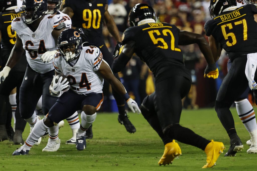 Chicago Bears running back Khalil Herbert expected to miss multiple weeks with ankle injury