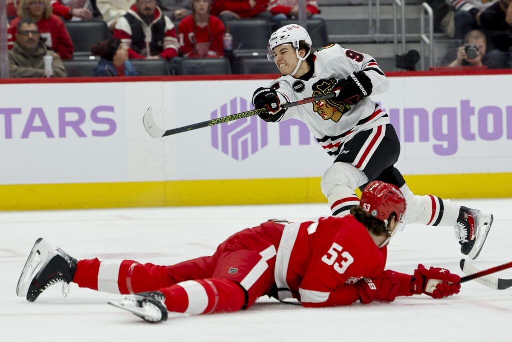 Hawks Hits: Lukas Reichel’s goal not enough as Blackhawks fall to Red Wings in Motor City