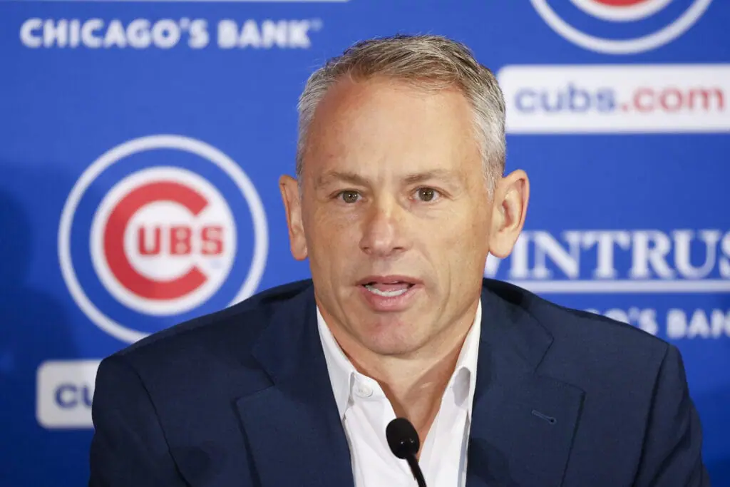 Chicago Cubs president of baseball operations Jed Hoyer speaks before introducing Craig Counsell as new Cubs manager during a press conference in Chicago.