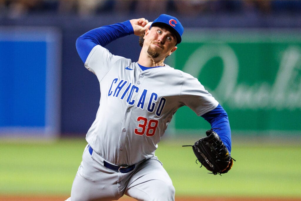 Chicago Cubs pitcher Mark Leiter Jr. (38) throws a pitch against the Tampa Bay Rays in the seventh inning at Tropicana Field.