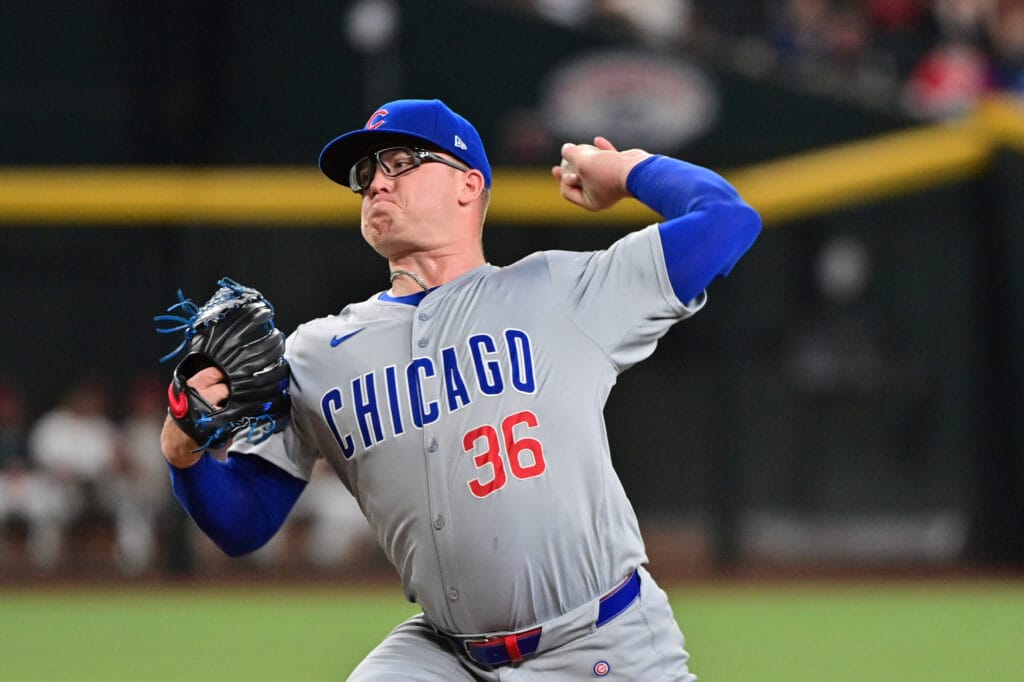 Chicago Cubs pitcher Jordan Wicks (36) throws in the first inning against the Arizona Diamondbacks at Chase Field.