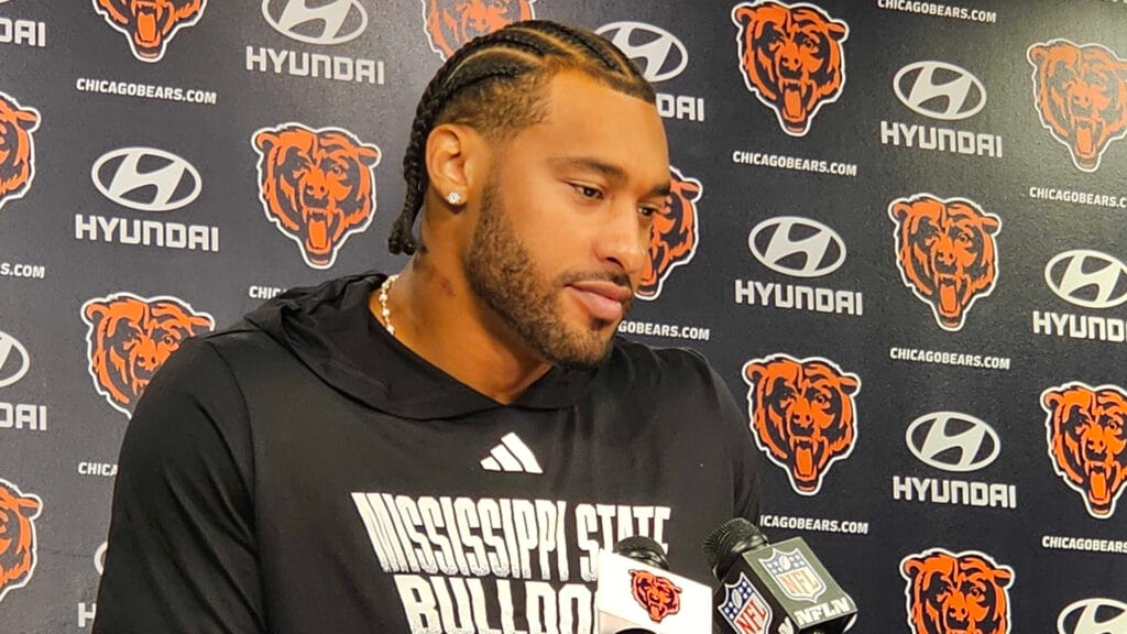 Bears EDGE Montez Sweat speaks during his media availability at Halas Hall on Tuesday, August 20