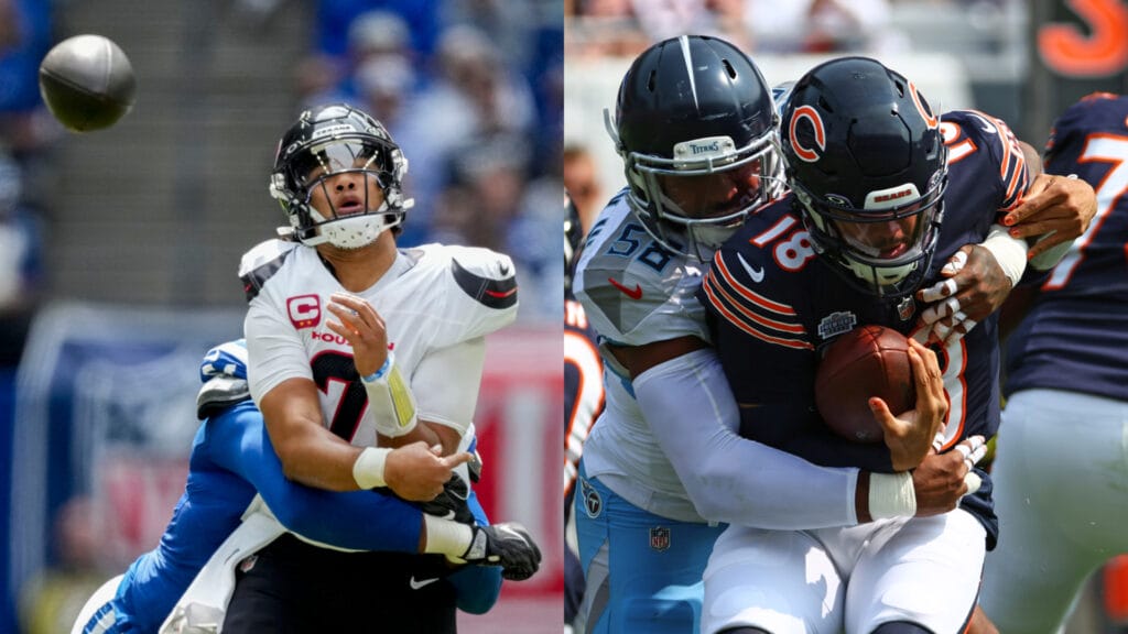 Texans QB C.J. Stroud and Bears QB Caleb Williams absorbing hits last Sunday