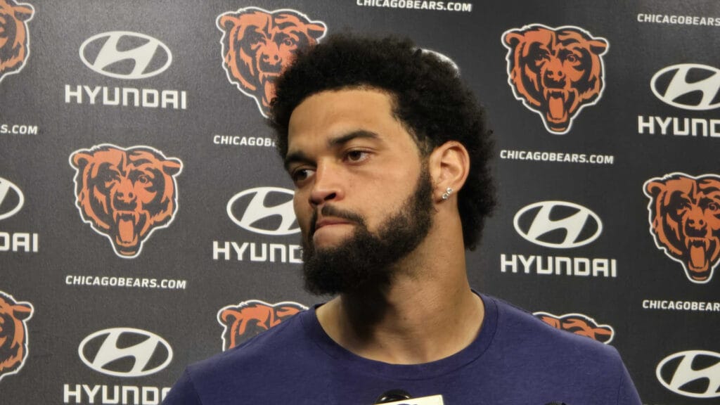 Bears' Caleb Williams meets with the media on Wednesday at Halas Hall