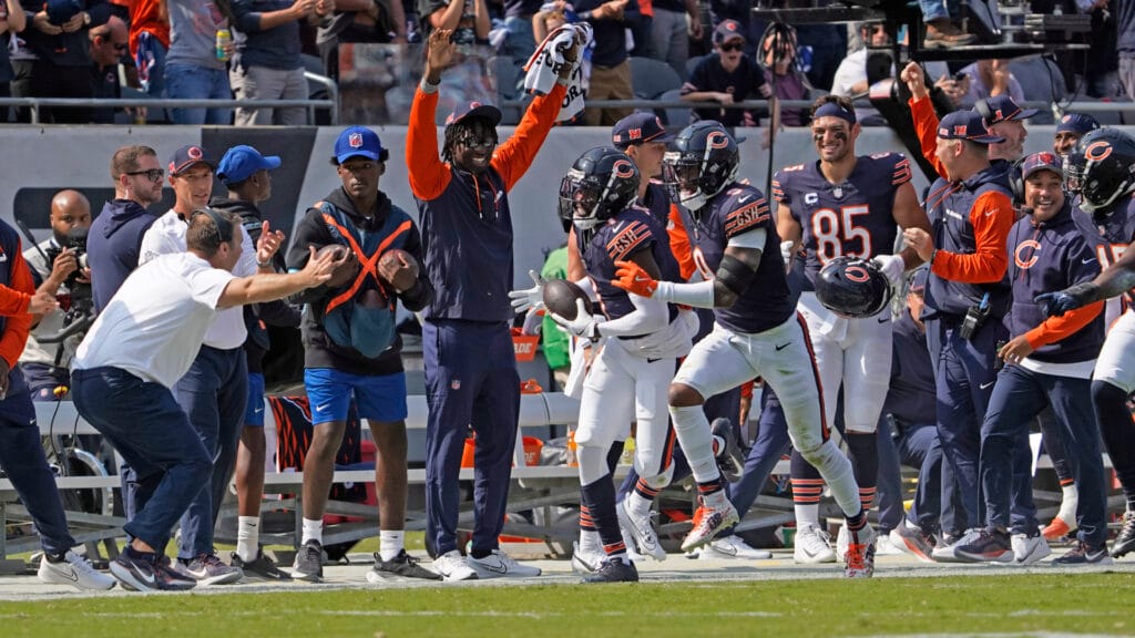 Bears' cornerback Jaylon Johnson after securing a win against Tennessee with an interception.