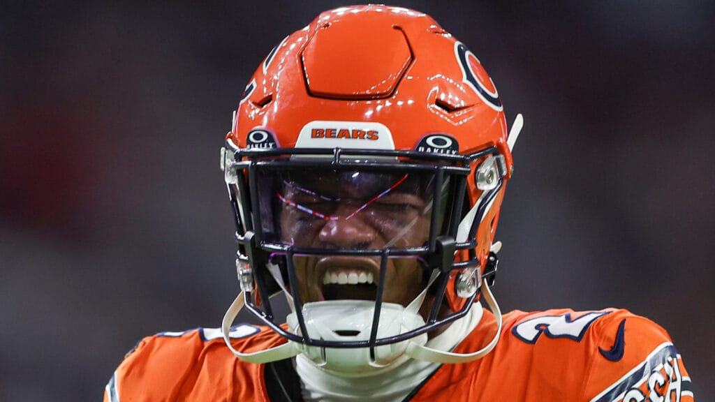 Bears' DJ Moore reacts to a missed opportunity vs. the Texans.