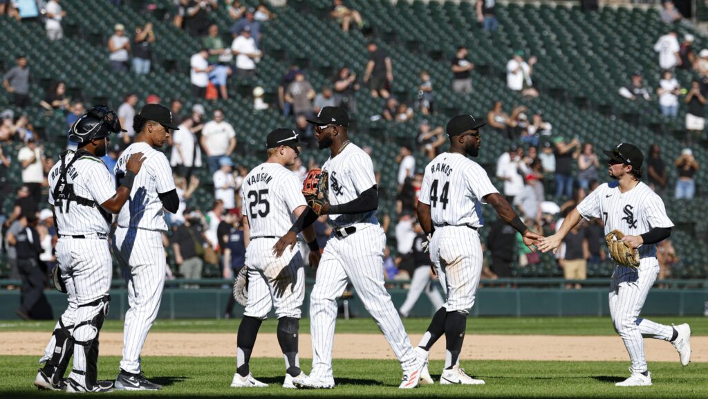 White Sox players celebrate a win