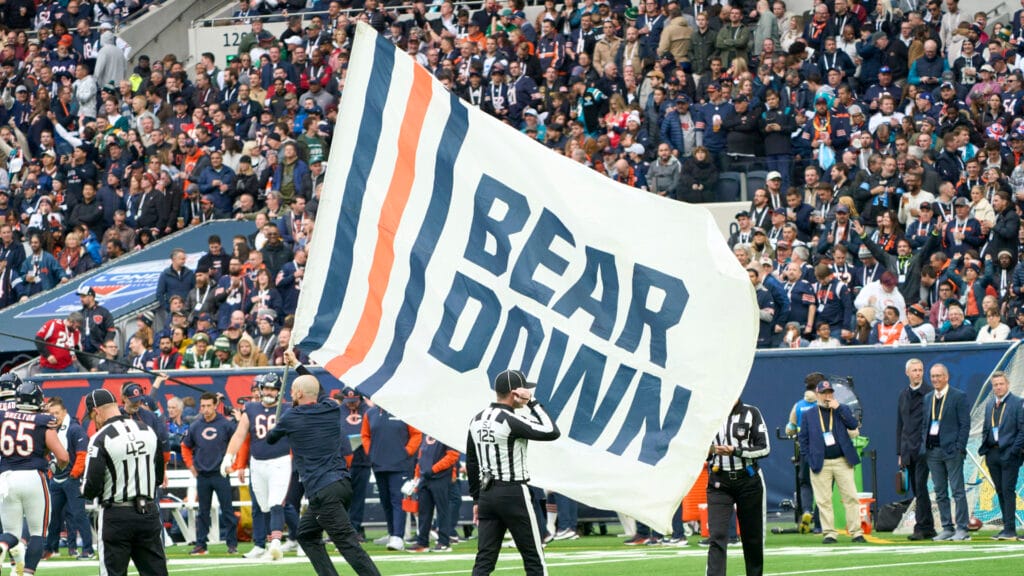 Bear Down after Chicago Bears score at Tottenham Hotspur Stadium in London
