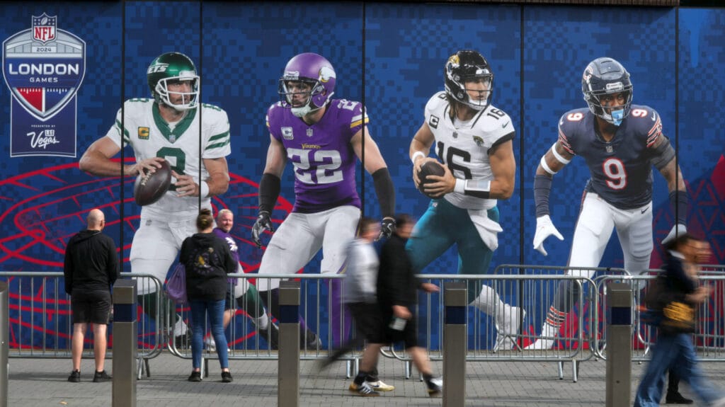 NFL London Game banner featuring Chicago Bears safety Jaquan Brisker