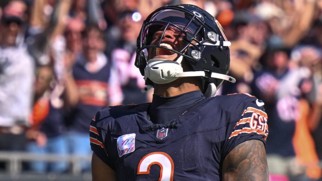 Chicago Bears receiver DJ Moore celebrates touchdown