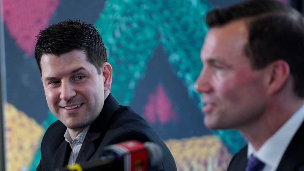 Chicago Blackhawks general manager Kyle Davidson, ex-head coach Luke Richardson