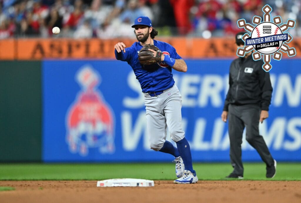 Chicago Cubs infielder Dansby Swanson (7) throws to first against the Philadelphia Phillies in the fourth inning at Citizens Bank Park.
