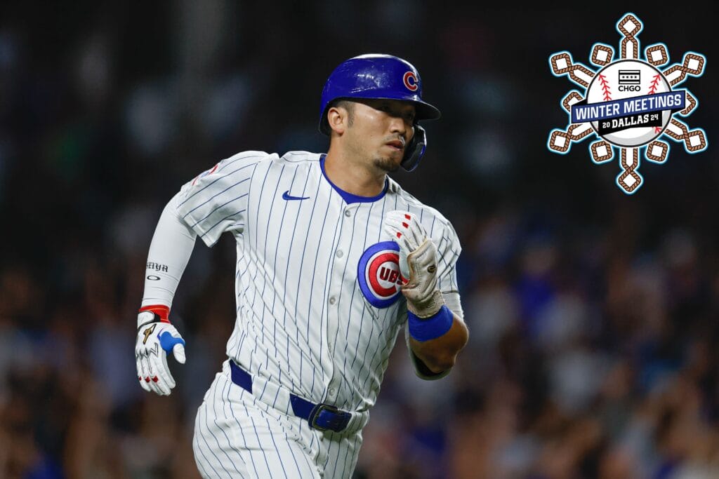 Chicago Cubs outfielder Seiya Suzuki (27) rounds the bases after hitting a two-run home run against the Washington Nationals during the third inning at Wrigley Field.