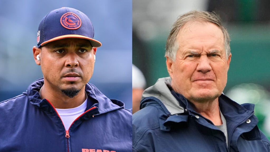 Chicago Bears general manager Ryan Poles and former Patriots head coach Bill Belichick