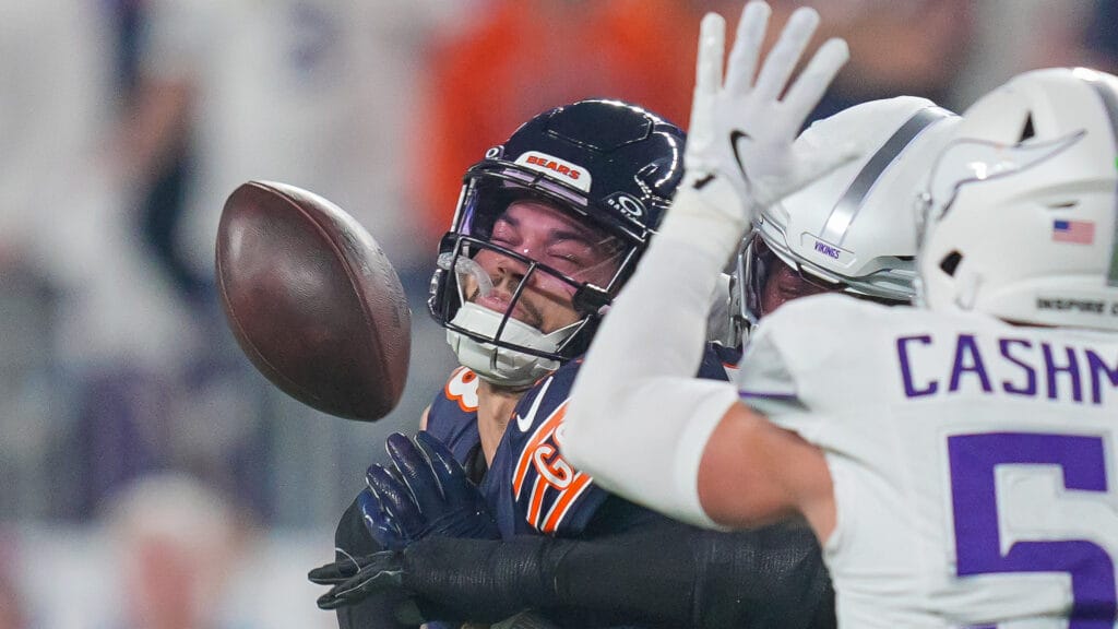 Chicago Bears quarterback Caleb Williams is sacked vs. Minnesota Vikings