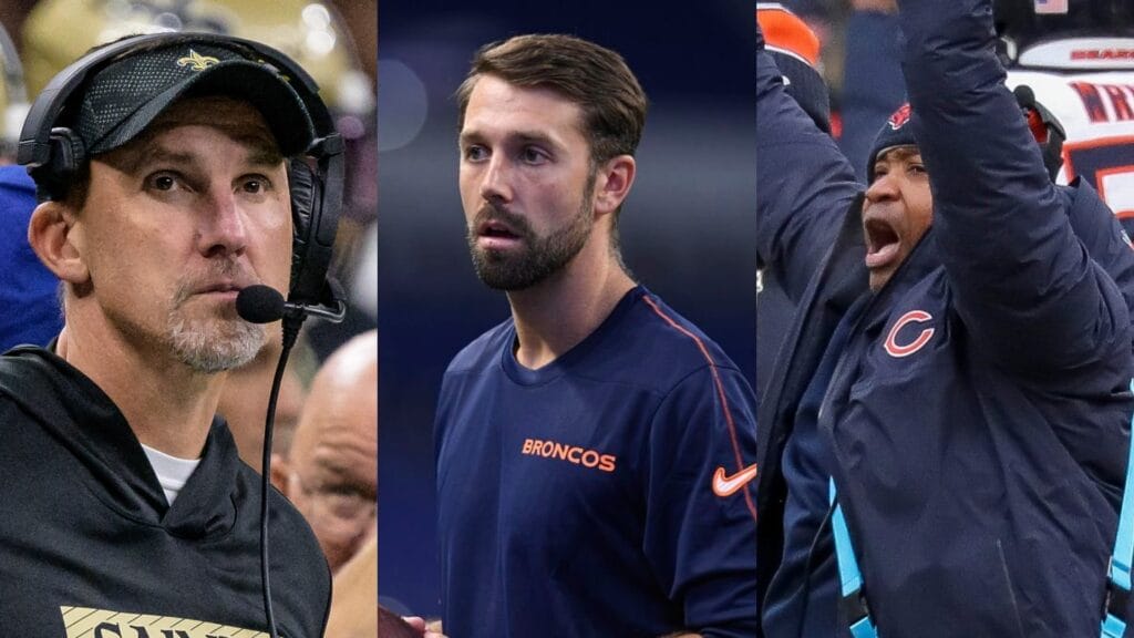 Chicago Bears coordinators Dennis Allen, Declan Doyle, Richard Hightower