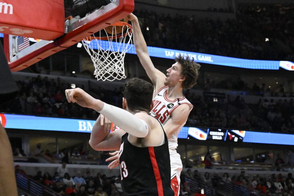 Matas Buzelis recorded his first-career double-double in the Chicago Bulls win over the Portland Trail Blazers