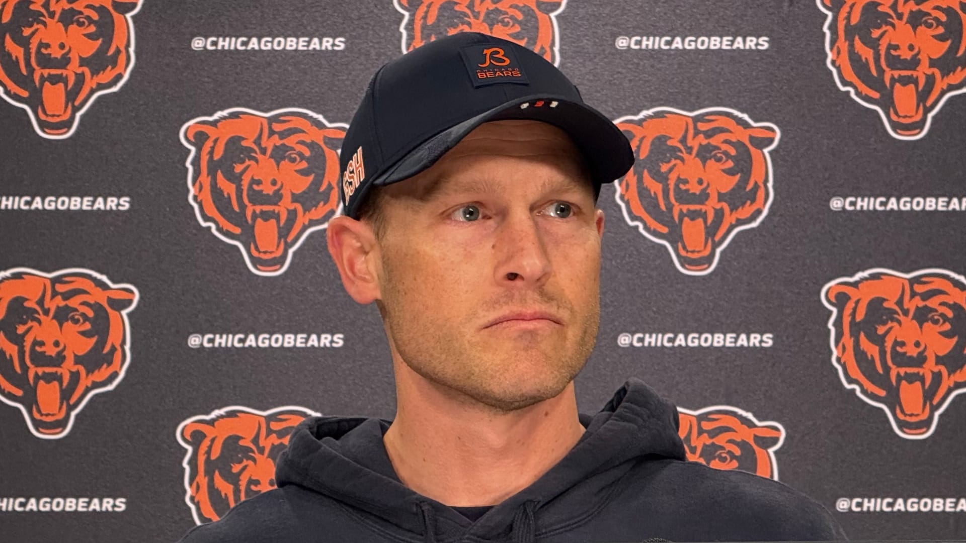 Chicago Bears head coach Ben Johnson from the PNC Center at Halas Hall on the first day of rookie minicamp.