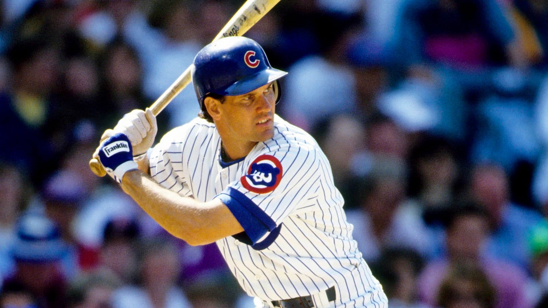Jul 12, 1991; Chicago IL, USA; FILE PHOTO; Chicago Cubs infielder Ryne Sandberg against the Houston Astros at Wrigley Field.