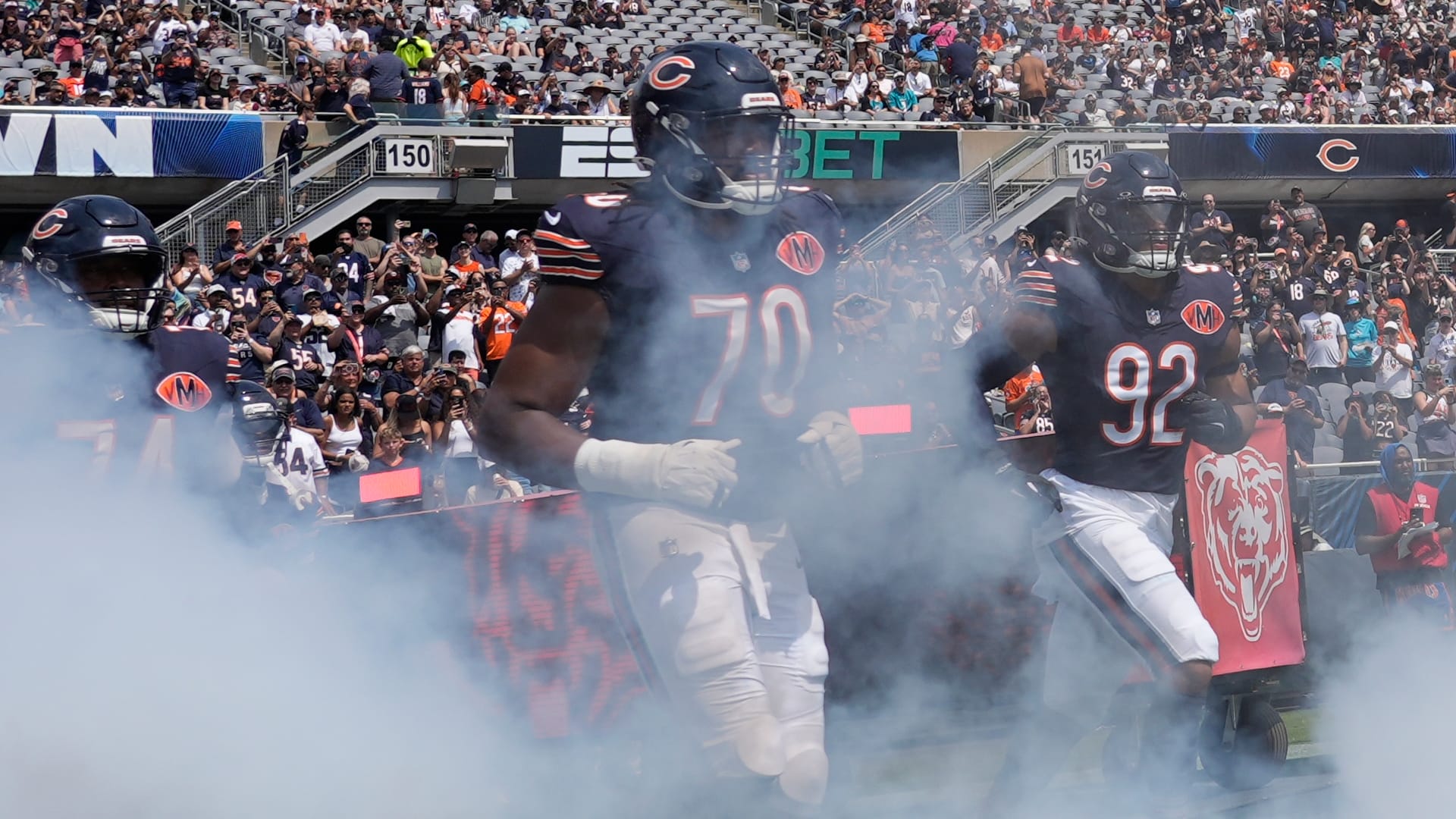 The Chicago Bears take the field against the Miami Dolphins at Soldier Field.