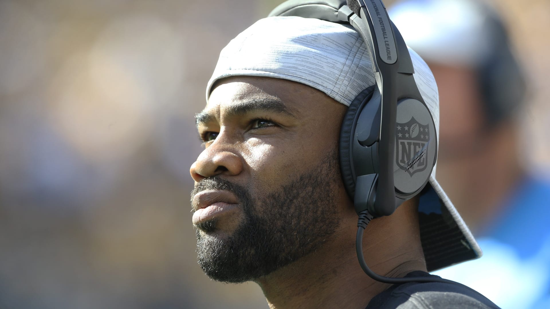 Detroit Lions wide receivers coach Antwaan Randle El looks on from the sidelines against the Pittsburgh Steelers during the first quarter at Acrisure Stadium