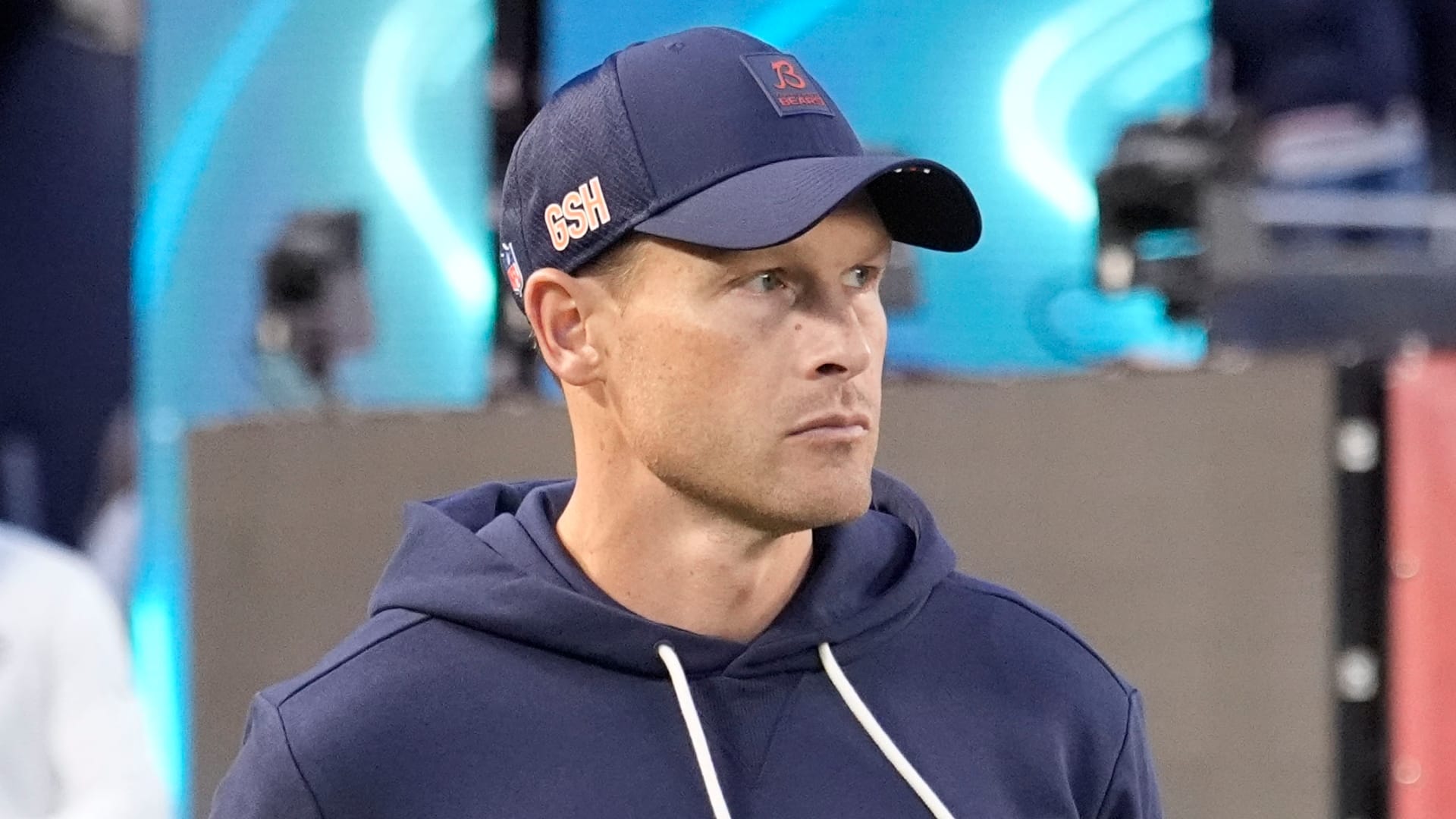 Sep 8, 2025; Chicago, Illinois, USA; Chicago Bears head coach Ben Johnson before the game against the Minnesota Vikings at Soldier Field.