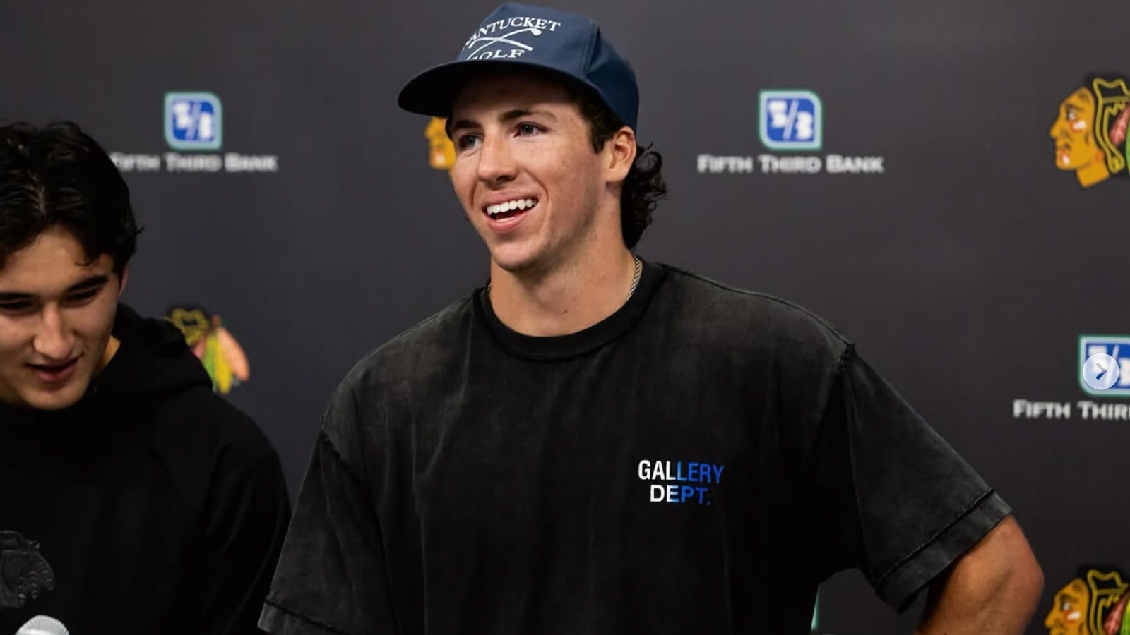 AJ Spellacy speaks to the media at Blackhawks 2025 Prospect Camp