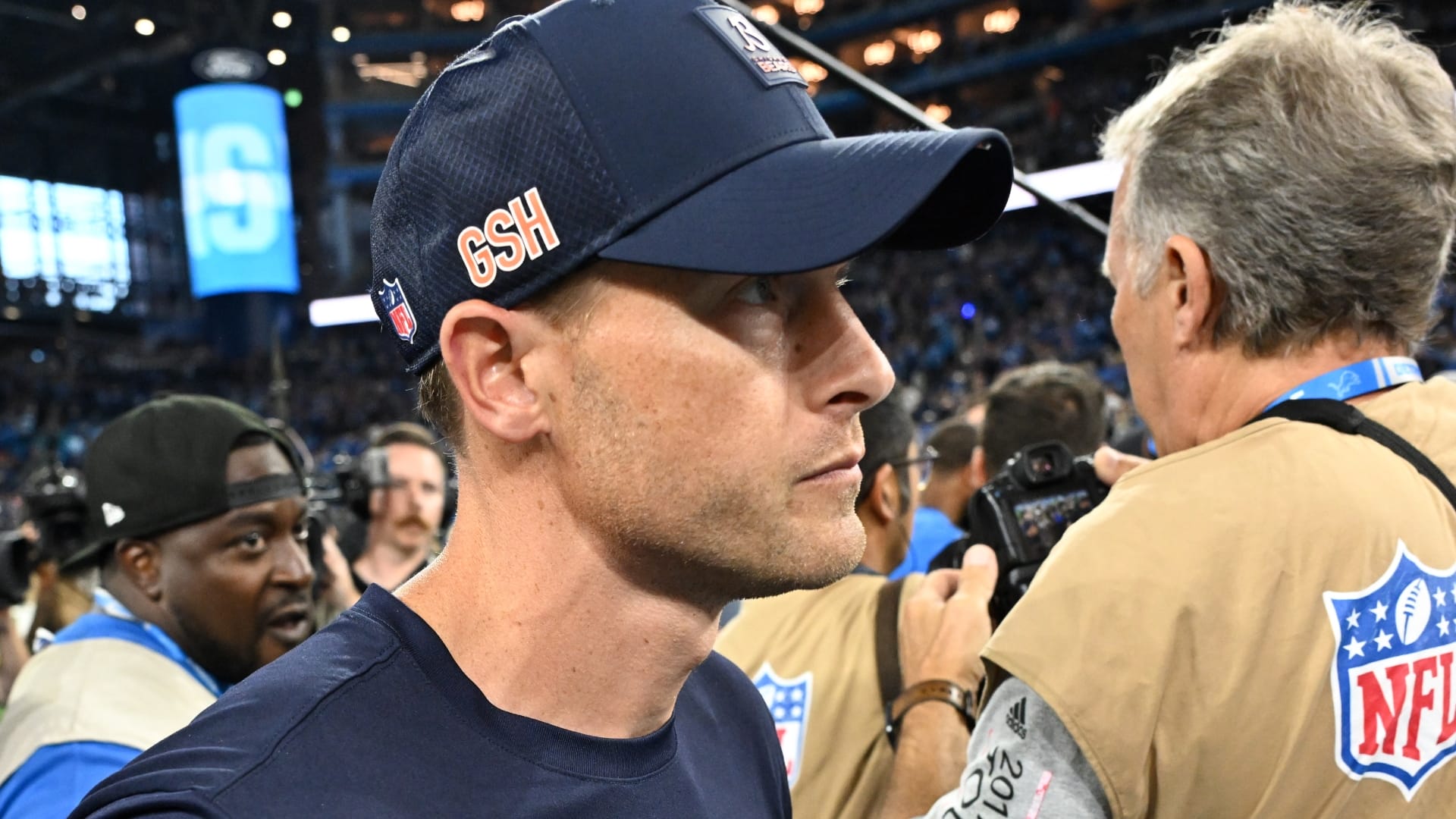 Chicago Bears head coach Ben Johnson looks on after the game against the Detroit Lions at Ford Field.
