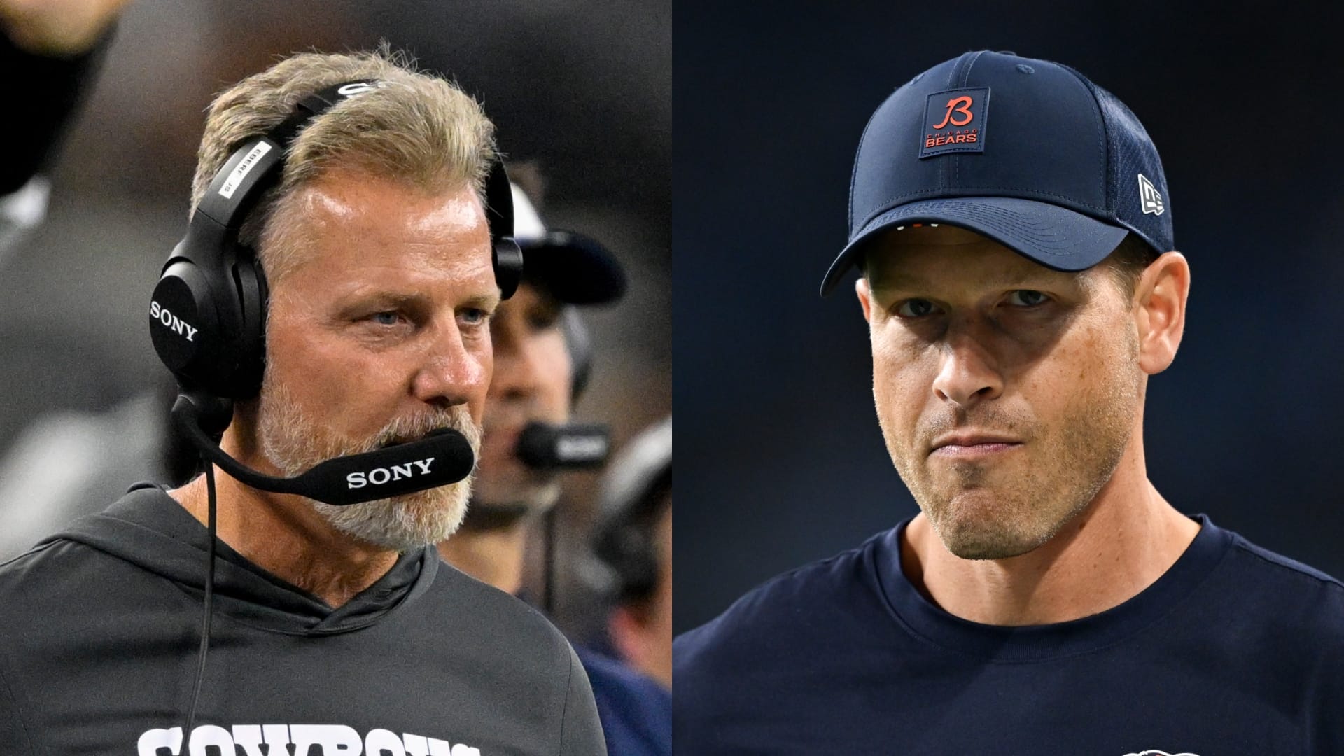 Dallas Cowboys defensive coordinator Matt Eberflus and Bears head coach Ben Johnson