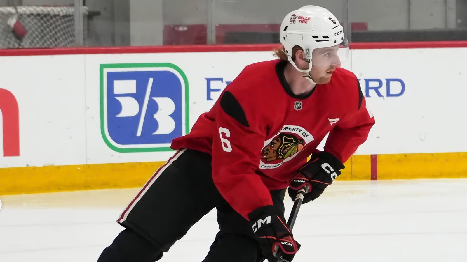 Blackhawks defenseman Sam Rinzel at training camp