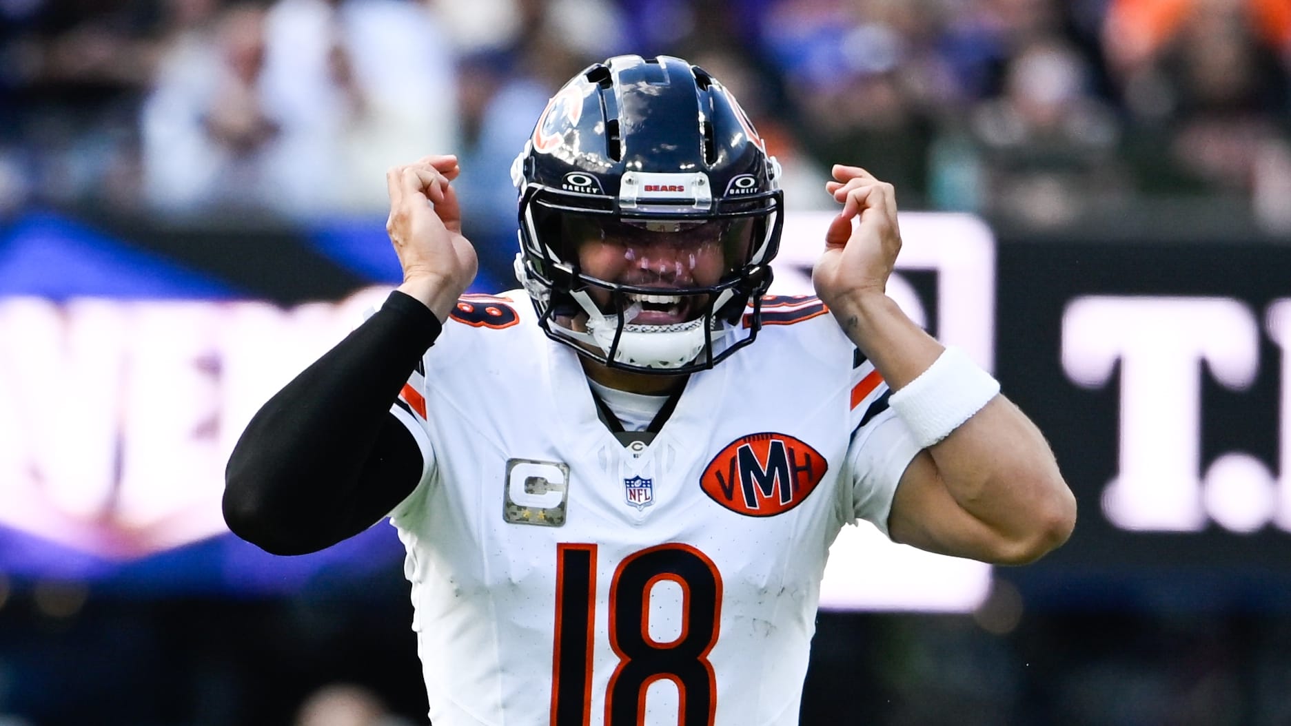 Chicago Bears quarterback Caleb Williams (18) looks on after the game against the Baltimore Ravens at M&T Bank Stadium. Mandatory Credit: Tommy Gilligan-Imagn Images