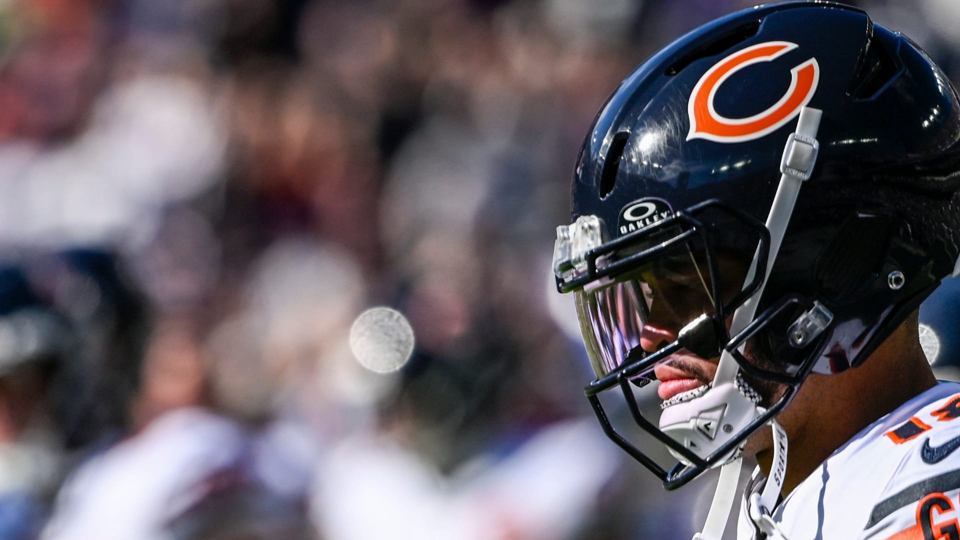 Chicago Bears quarterback Caleb Williams (18) jogs off the field with teammates during the game against the Baltimore Ravens at M&T Bank Stadium. Mandatory Credit: Tommy Gilligan-Imagn Images