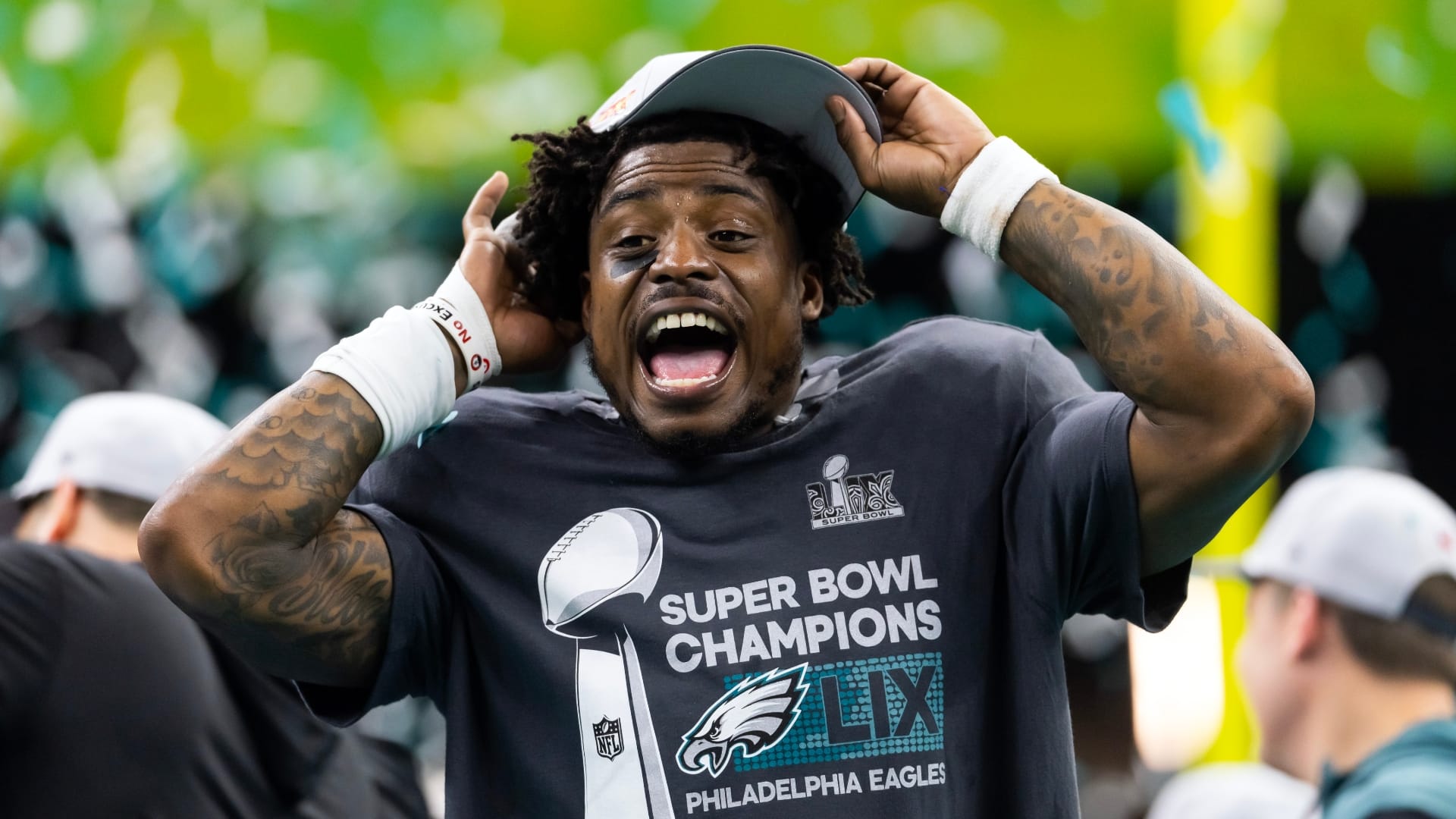 Philadelphia Eagles safety C.J. Gardner-Johnson celebrates after defeating the Kansas City Chiefs in Super Bowl LIX at Ceasars Superdome. Mandatory Credit: Mark J. Rebilas-Imagn Images