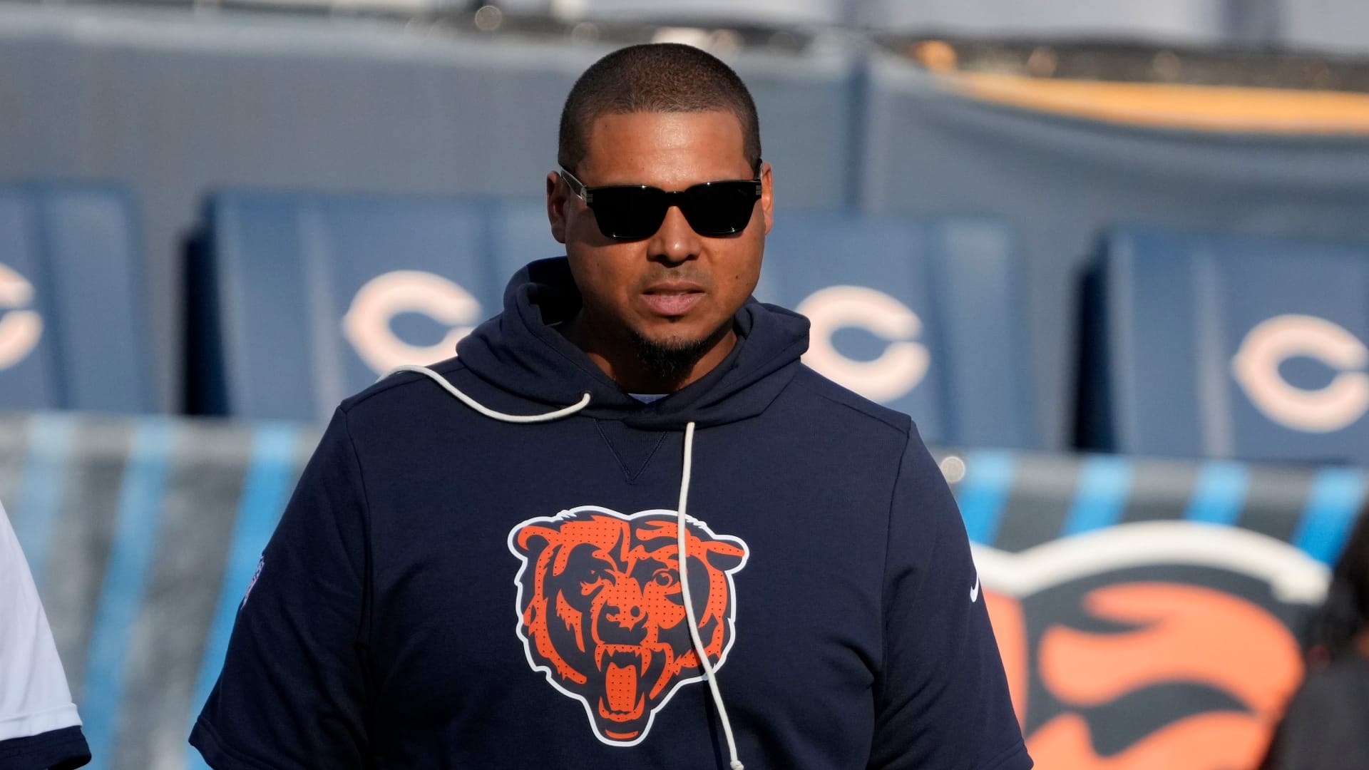 Chicago Bears general manager Ryan Poles before the game at Soldier Field. Mandatory Credit: David Banks-Imagn Images