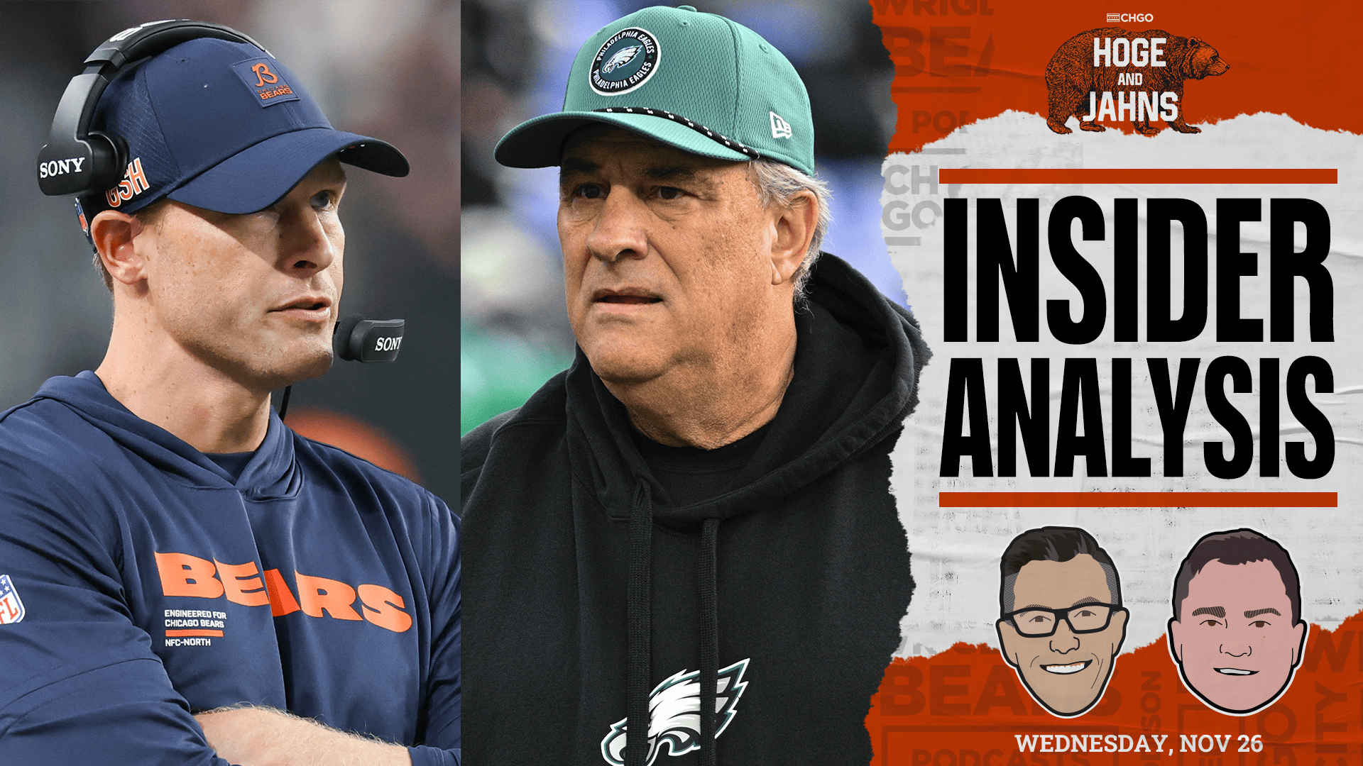 Chicago Bears' Ben Johnson and Philadelphia Eagles' Vic Fangio