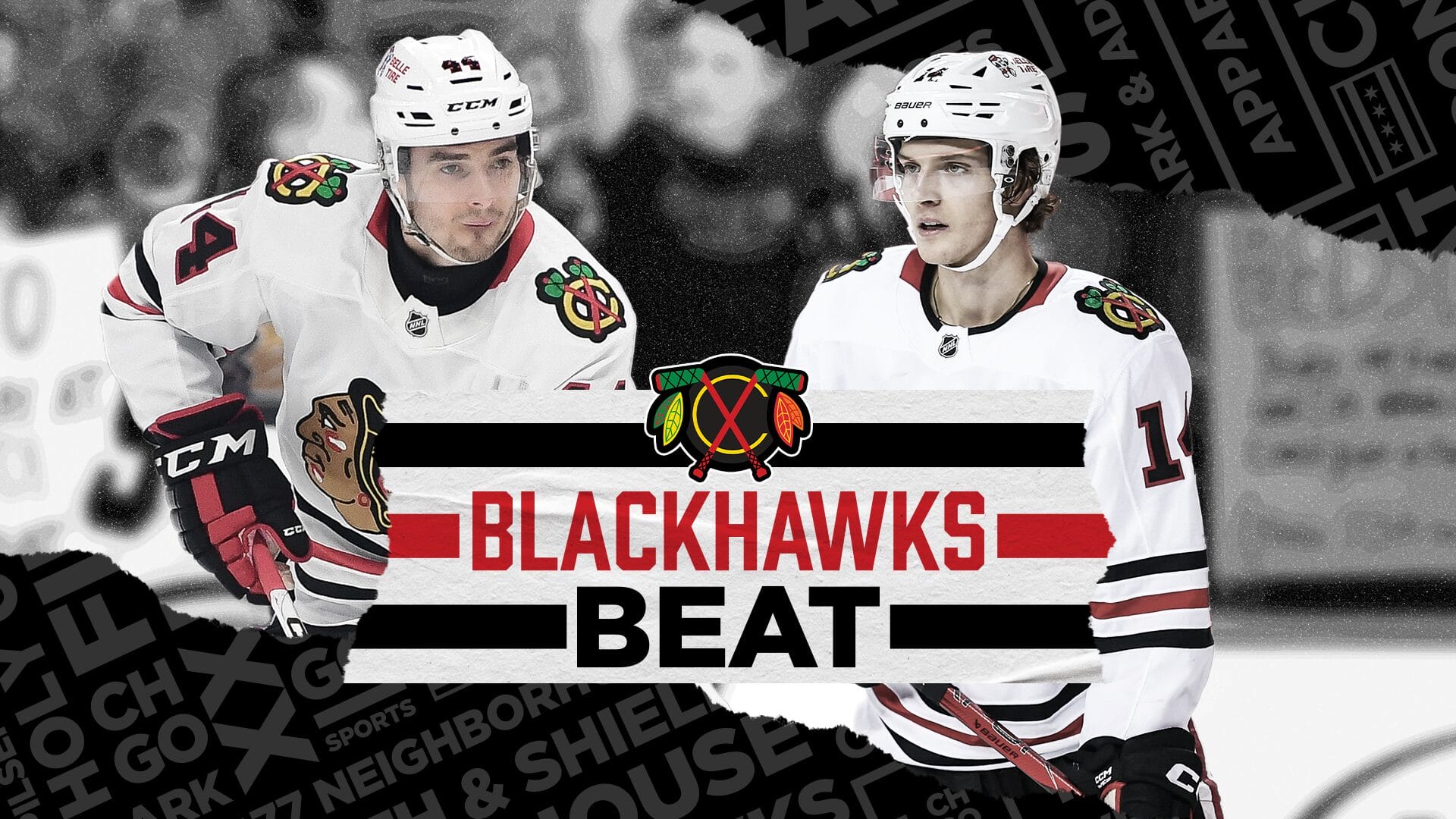 Chicago Blackhawks' Kevin Korchinski and Wyatt Kaiser