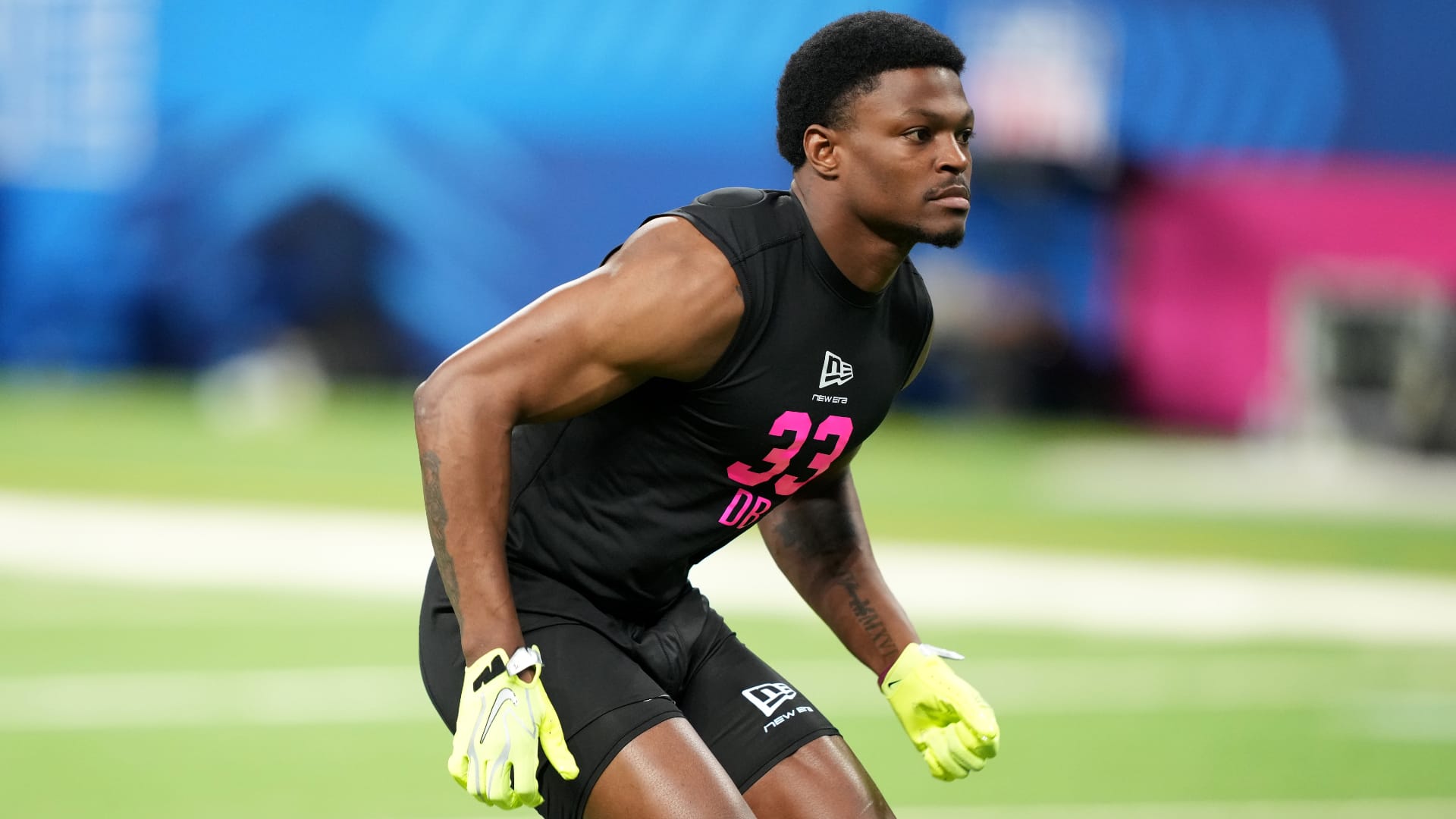 Feb 27, 2026; Indianapolis, IN, USA; Chicago Bears draft prospect and TCU defensive back Bud Clark (DB33) during the NFL Scouting Combine at Lucas Oil Stadium. Mandatory Credit: Kirby Lee-Imagn Images