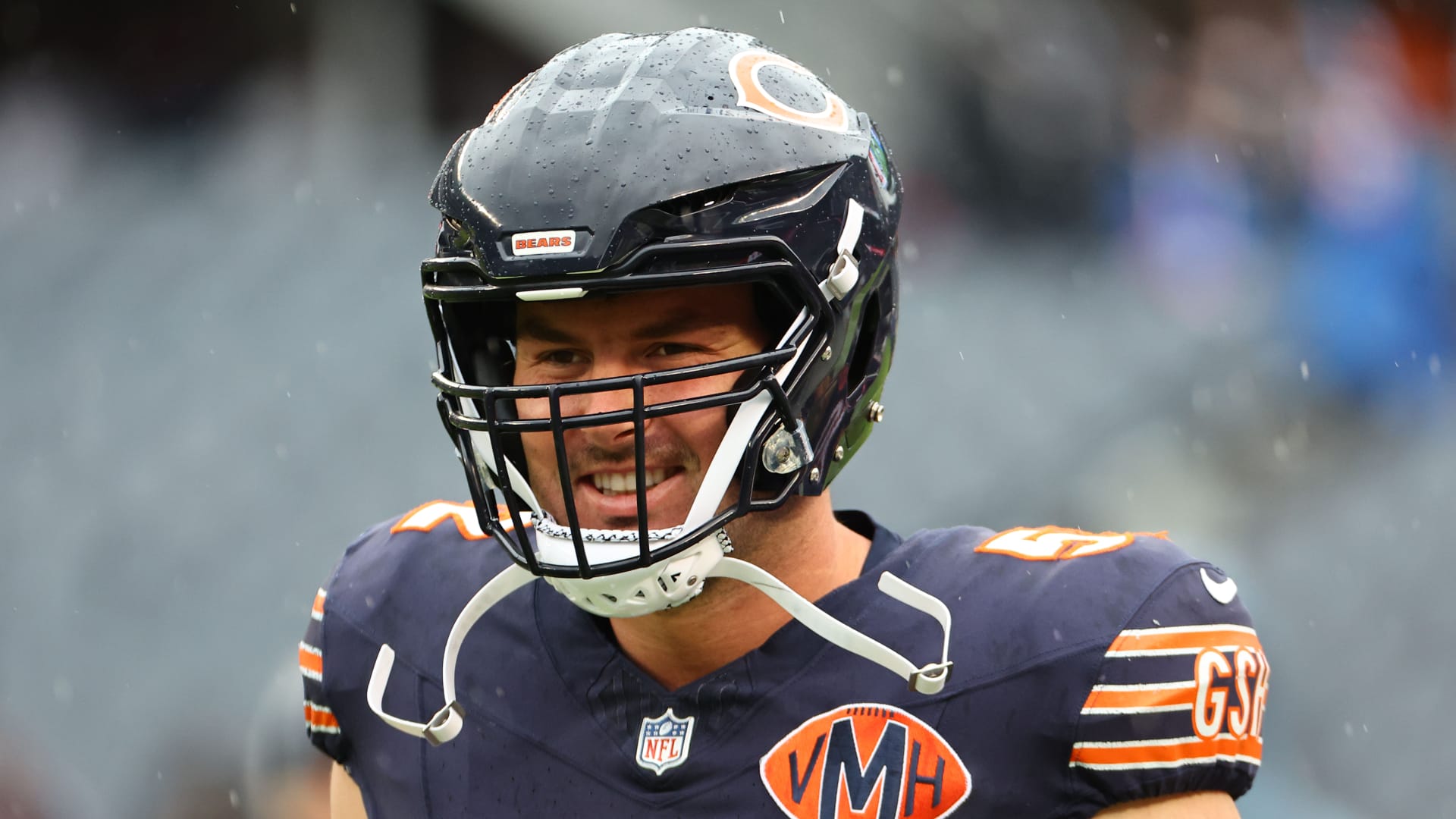Oct 19, 2025; Chicago, Illinois, USA; Chicago Bears center Drew Dalman (52) practices against the New Orleans Saints before the game at Soldier Field.