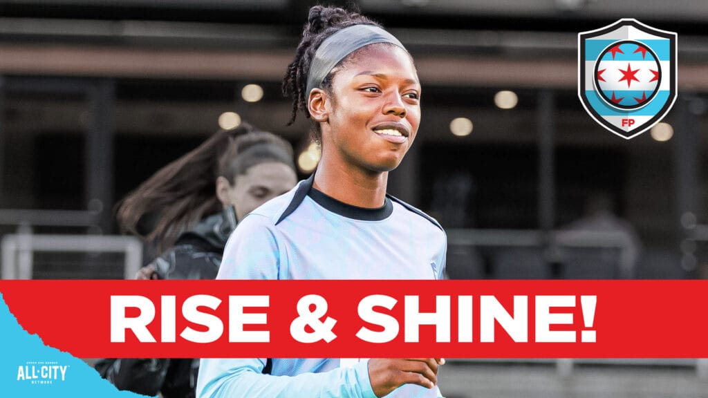 Chicago Stars FC forward Jameese Joseph. The CHGO Stars logo is in the top right corner, and a red banner with white text across the bottom of the image reads