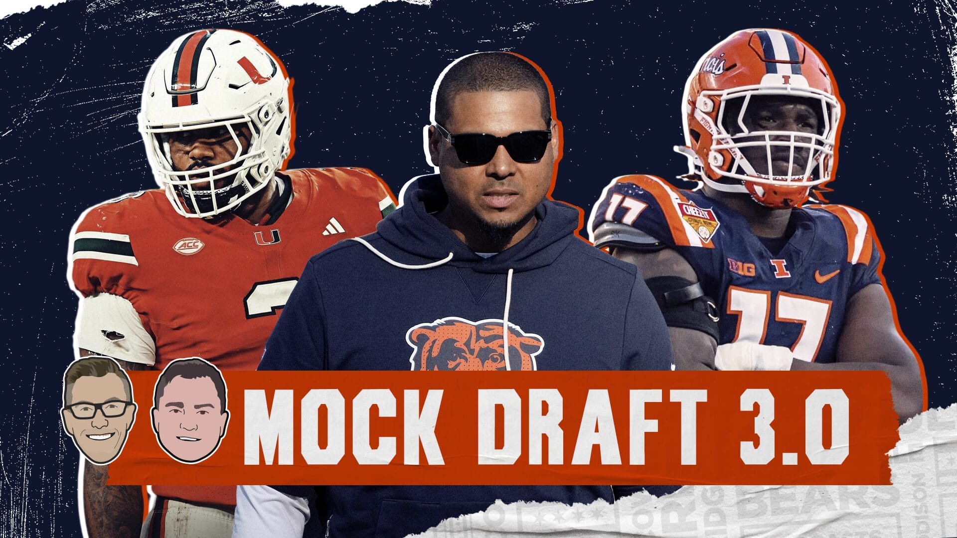 Bears GM Ryan Poles and draft prospects Akheem Mesidor and Gabe Jacas