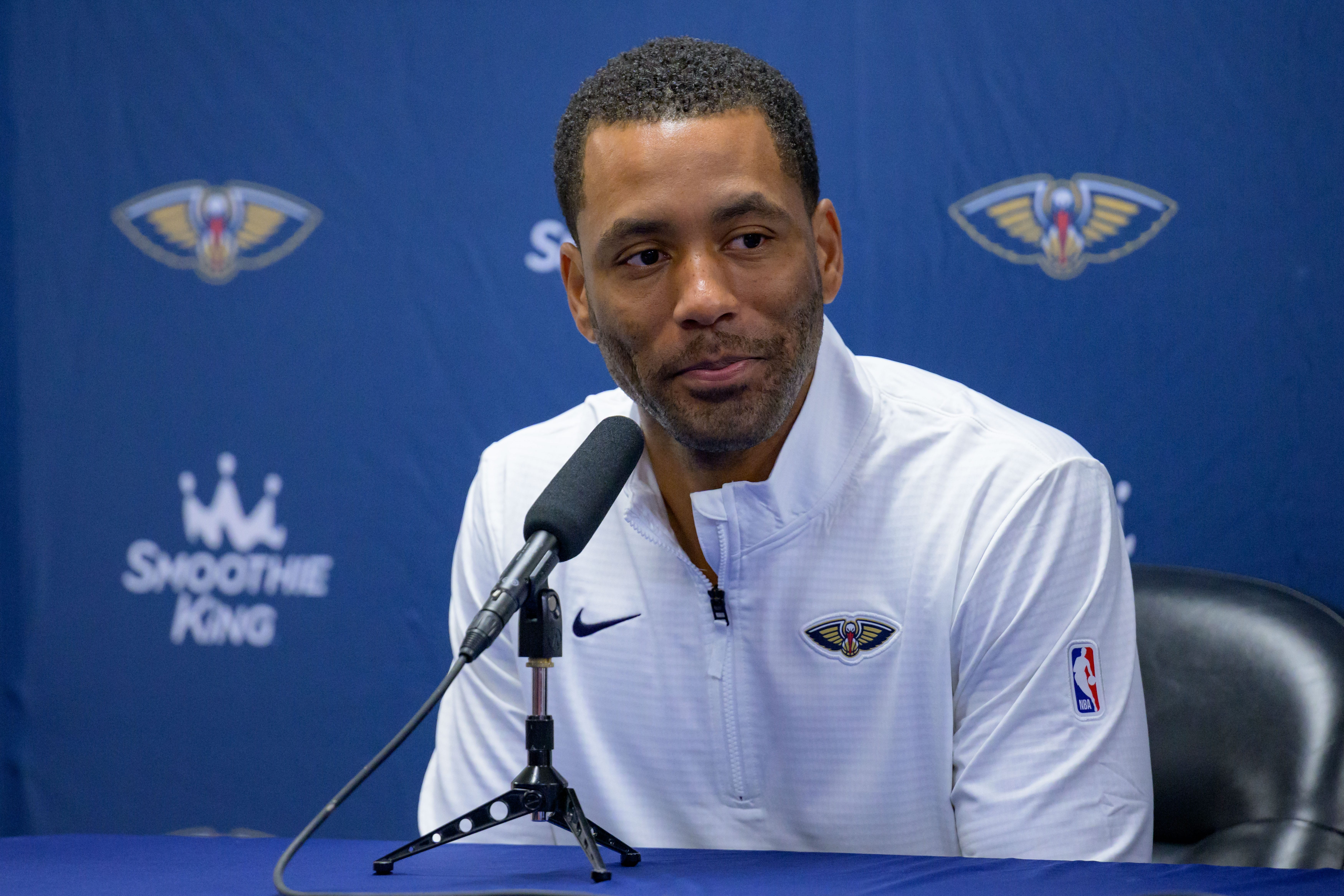 New Bulls EVP and former New Orleans Pelicans general manager Bryson Graham takes part in Pelicans Media Day at the Smoothie King Center.