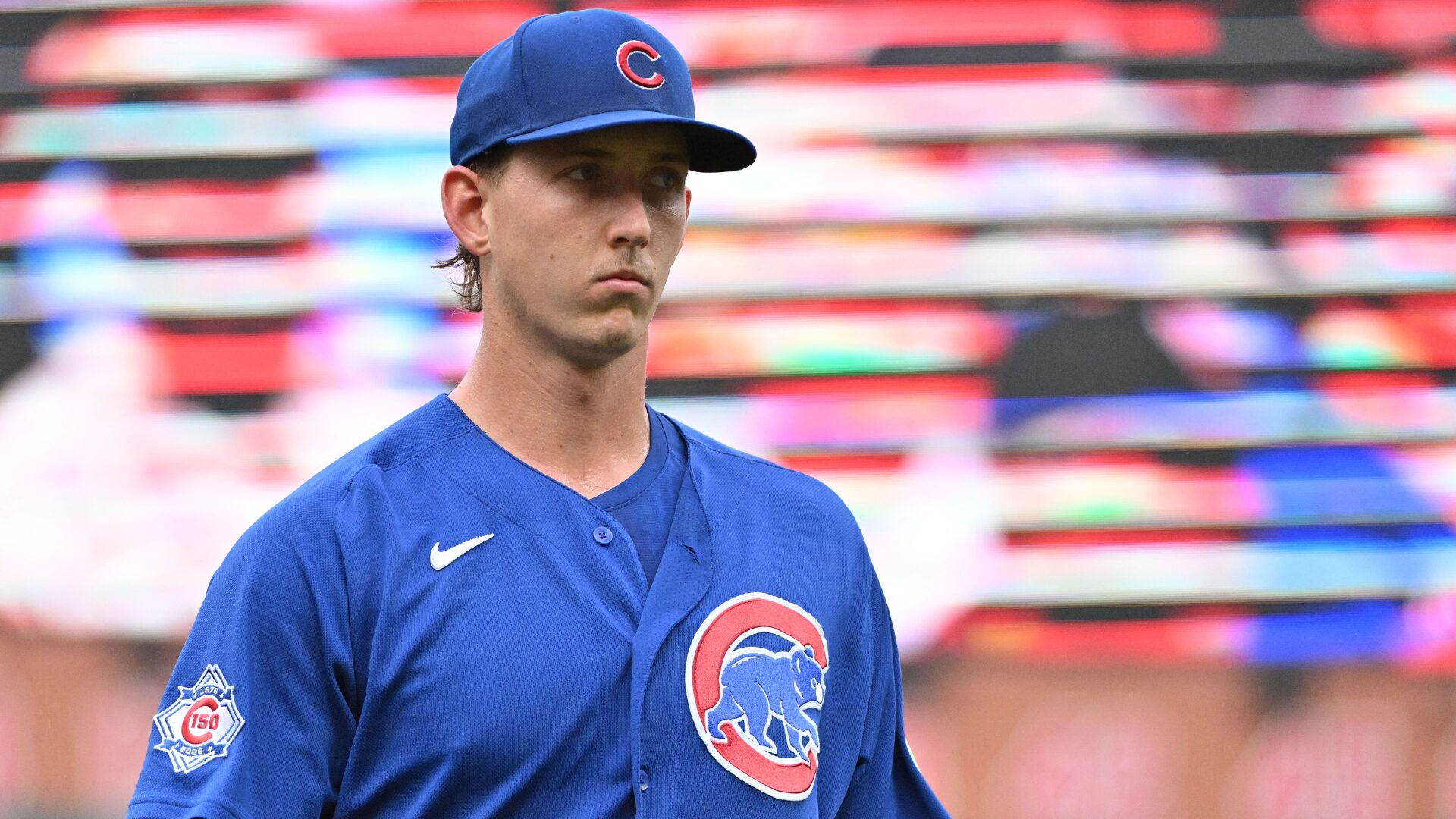 May 30, 2026; St. Louis, Missouri, USA; Chicago Cubs pitcher Ben Brown (32) looks on prior to a game against the St. Louis Cardinals at Busch Stadium. Mandatory Credit: Jeff Le-Imagn Images