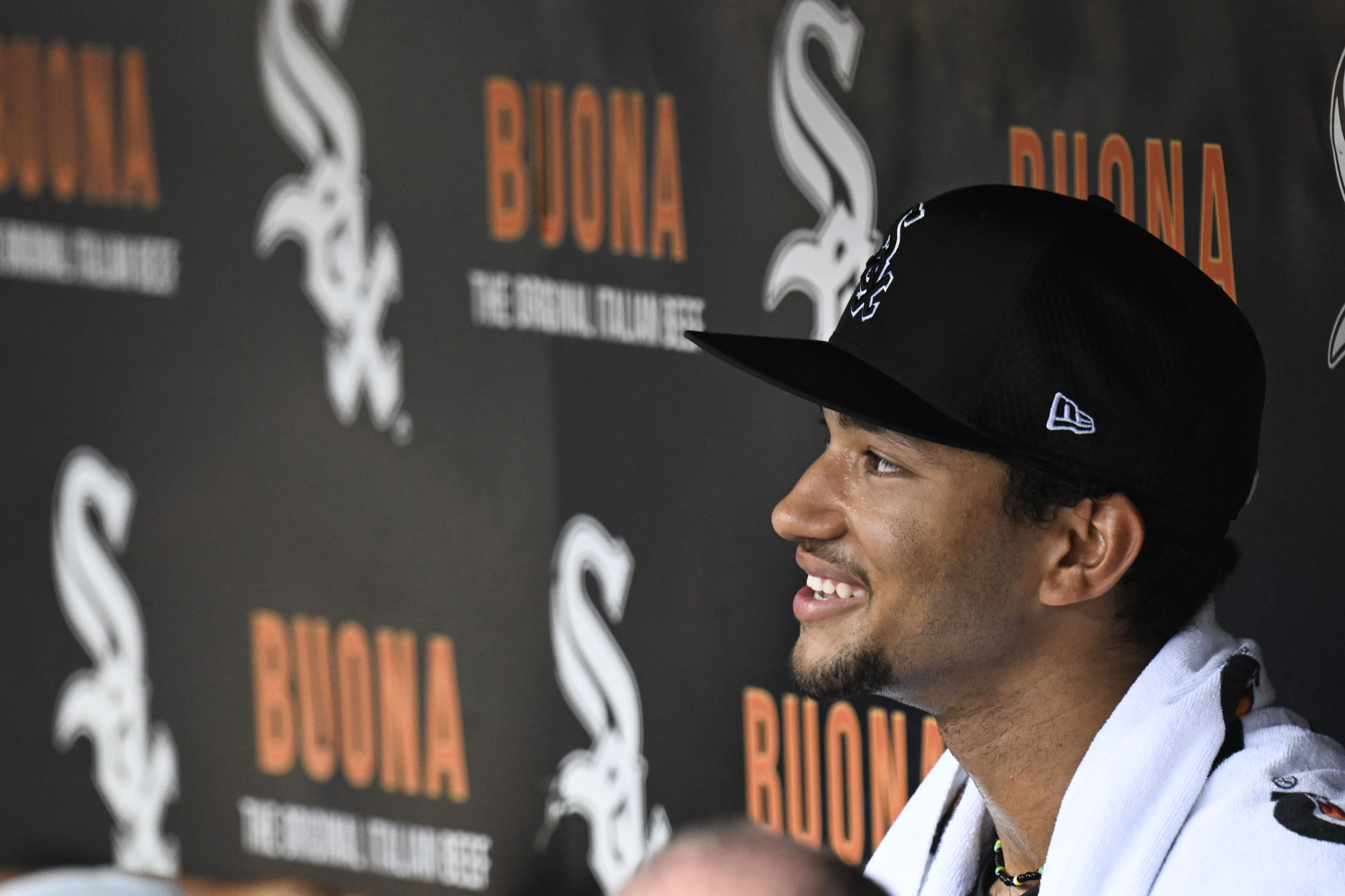 Jun 9, 2026; Chicago, Illinois, USA; Chicago White Sox right fielder Braden Montgomery (24) talks with the media before the teamÕs game against the Atlanta Braves at Rate Field.