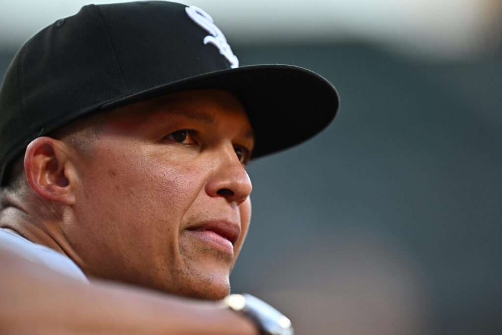 Jun 29, 2026; Baltimore, Maryland, USA; Chicago White Sox manager Will Venable (1) watches his team play in the fourth inning against the Baltimore Orioles at Oriole Park at Camden Yards.