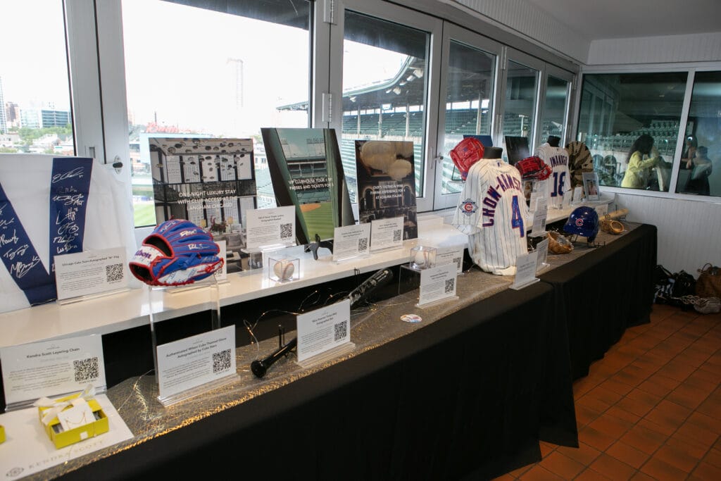Items up for auction at Matt Boyd and Ian Happ's charity fundraising event at Wrigley Field.