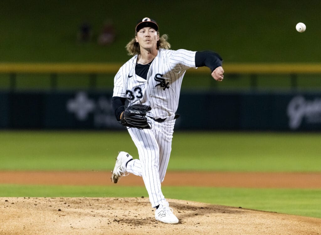 Nov 9, 2025; Mesa, AZ, USA; Chicago White Sox pitcher Hagen Smith during the Arizona Fall League Fall Stars Game at Sloan Park.